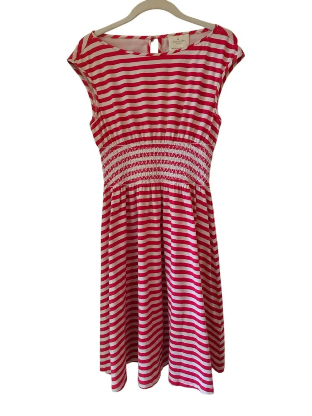 Kate Spade New York Leora Striped Smocked Fit & Flare Dress Red White Small
